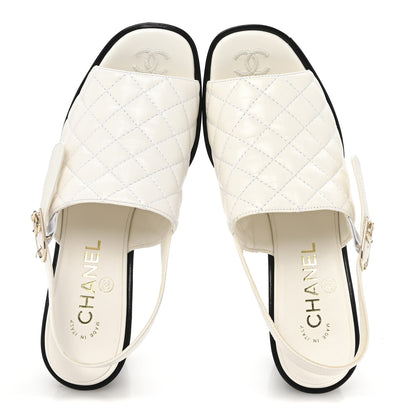 Chanel Lambskin Quilted Peep Toe Wedge Sandals 38 White 2 of 9