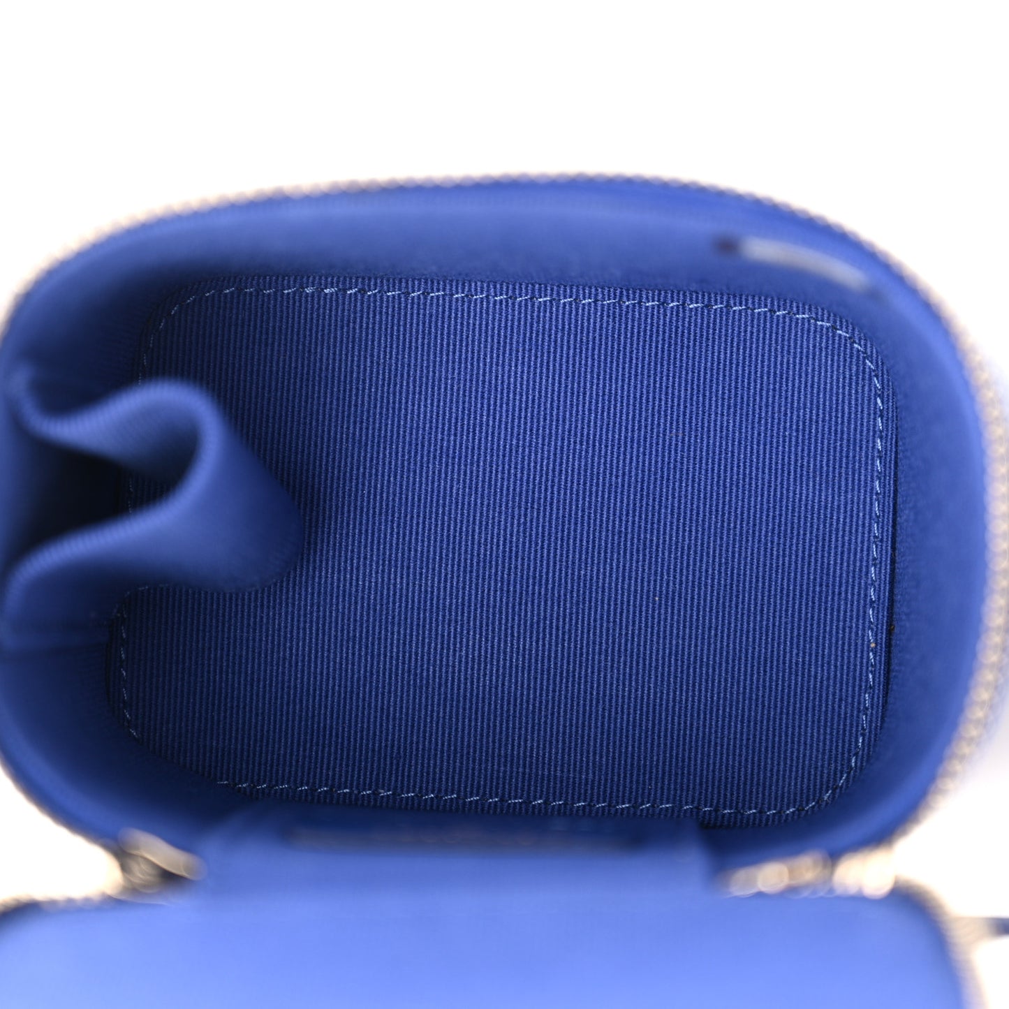 Lambskin Quilted Top Handle Mini Vanity Case With Chain Blue