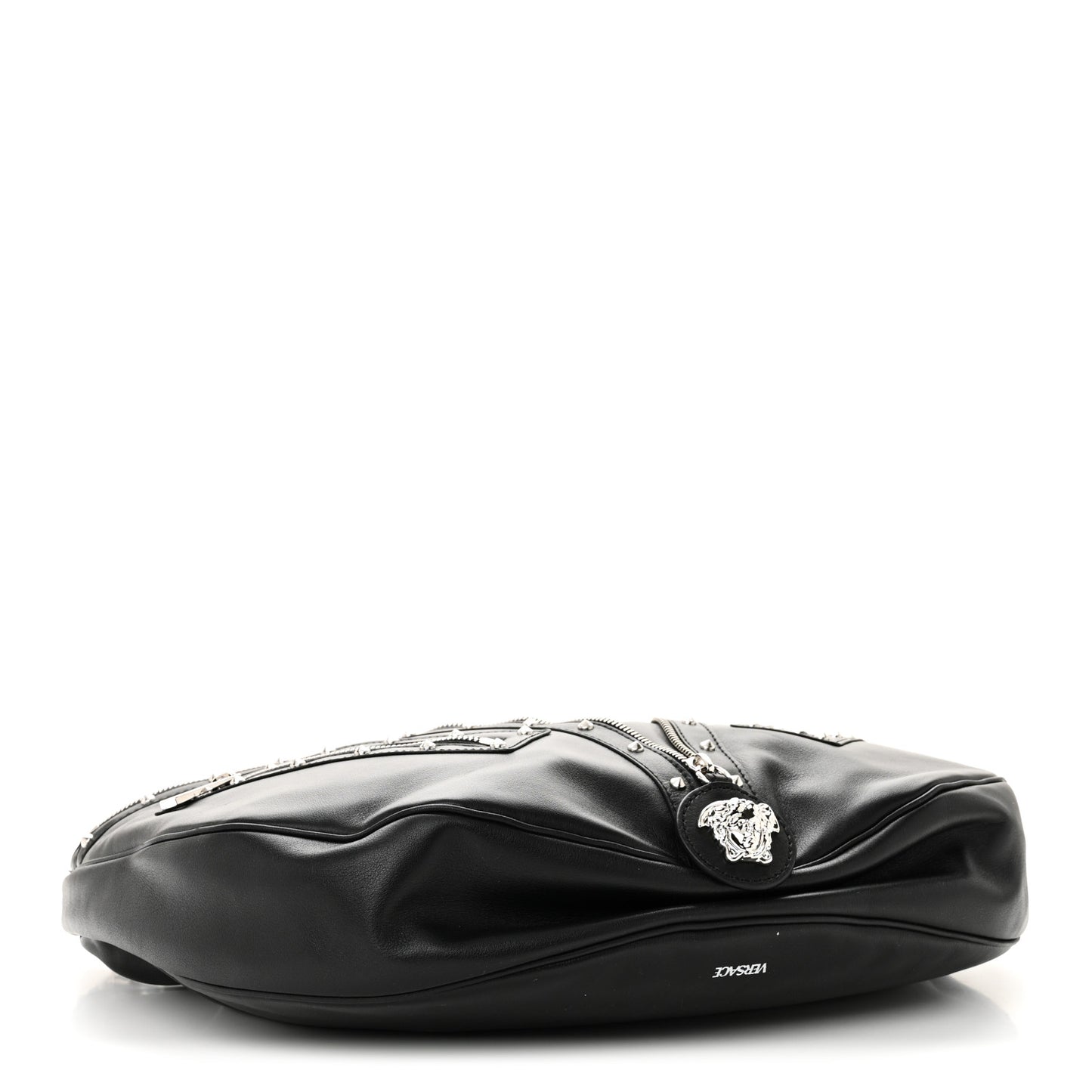 Calfskin Studded Medium Repeat Zip Hobo Black