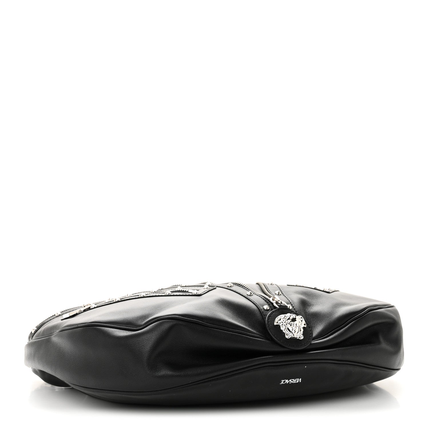 Versace Calfskin Studded Medium Repeat Zip Hobo Black 4 of 9