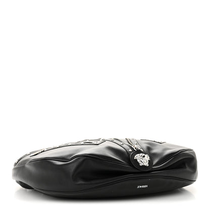 Versace Calfskin Studded Medium Repeat Zip Hobo Black 4 of 9