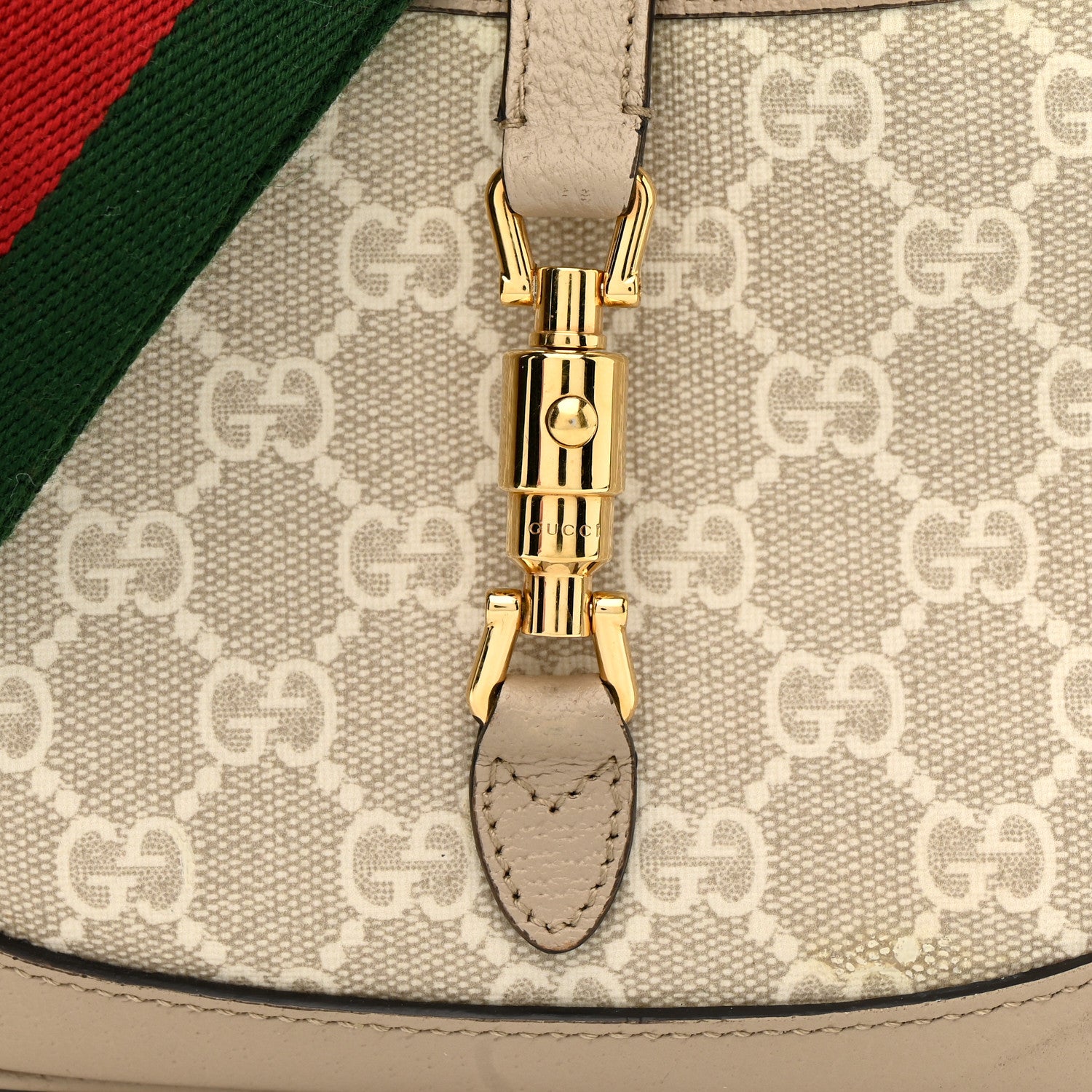 Gucci GG Supreme Monogram Textured Dollar Calfskin Mini Jackie 1961 Hobo Beige Mystic White Oatmeal 9 of 14