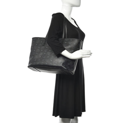 MCM Visetos Medium Anya Zip Top Shopper Tote Black 2 of 9