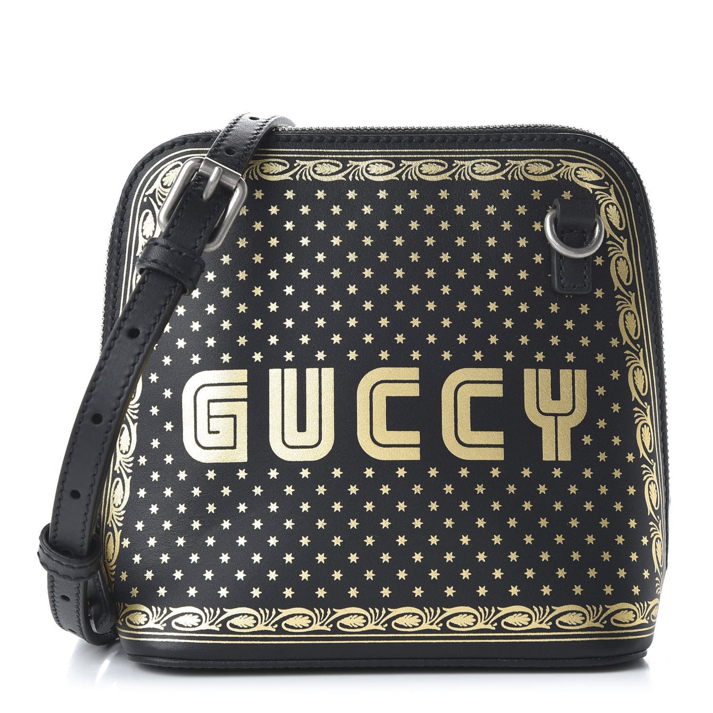 X SEGA Calfskin GUCCY Stars Mini Dome Shoulder Bag Black Gold