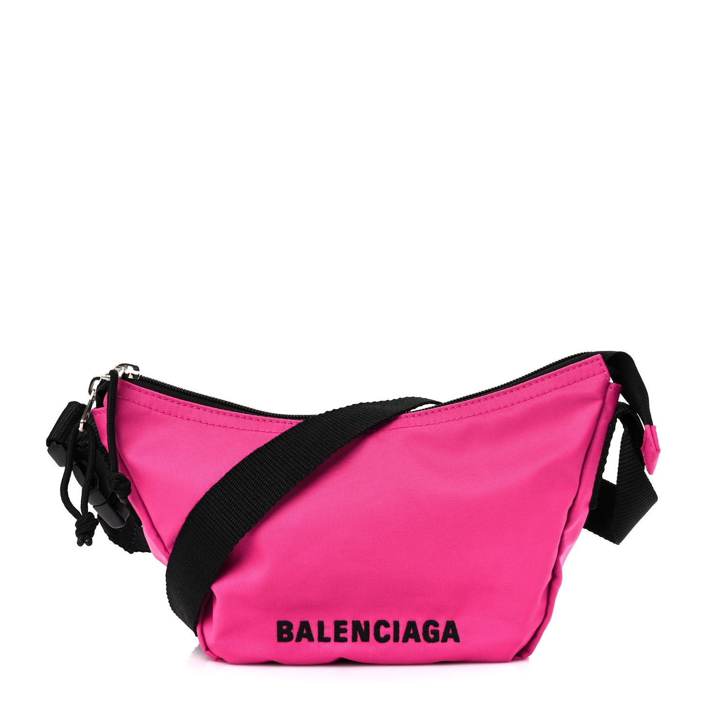 Recycled Sport Nylon Logo Embroidered Wheel Sling Bag Fluo Pink Black