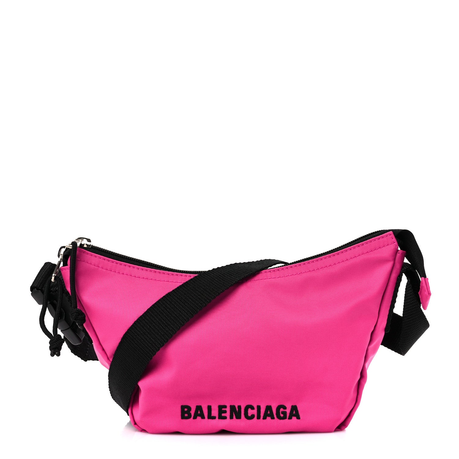 Balenciaga Recycled Sport Nylon Logo Embroidered Wheel Sling Bag Fluo Pink Black 1 of 10