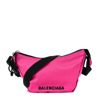 Balenciaga Recycled Sport Nylon Logo Embroidered Wheel Sling Bag Fluo Pink Black 1 of 10