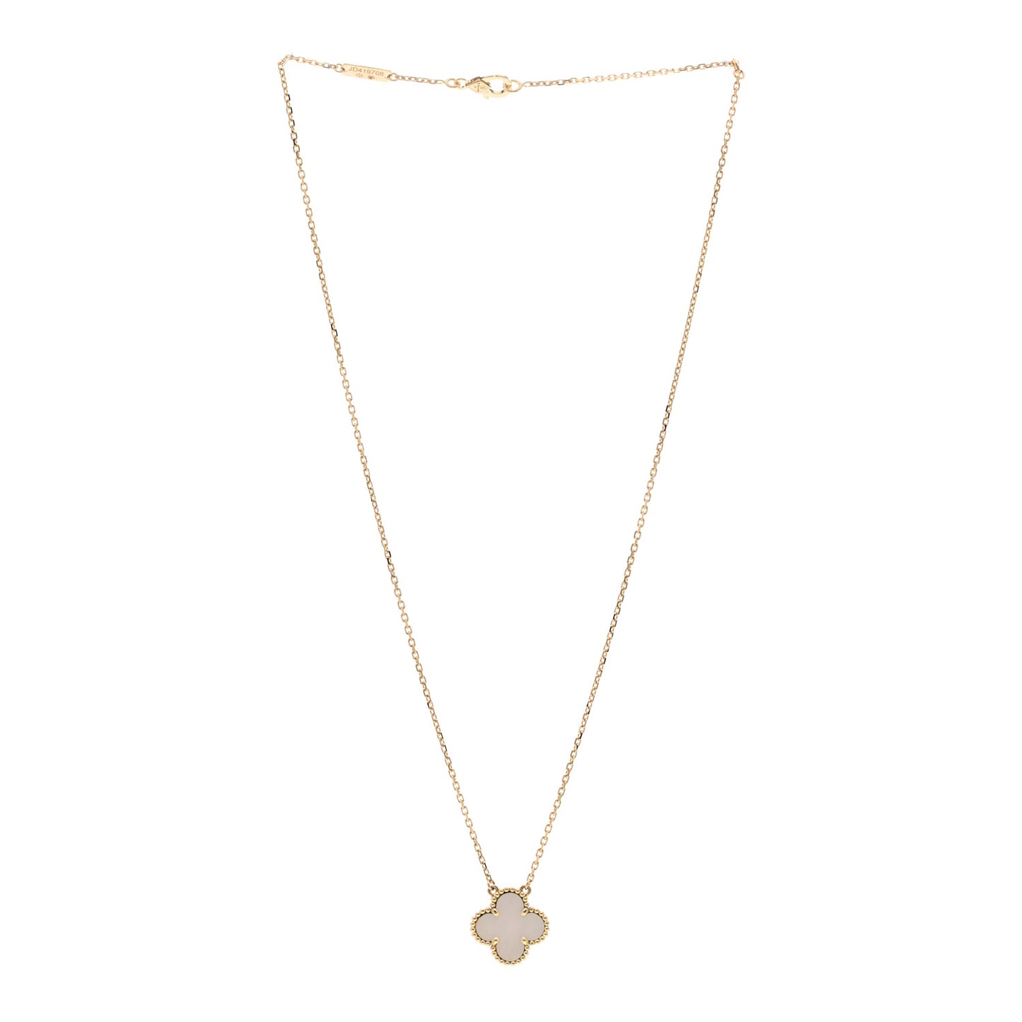 18K Yellow Gold Mother of Pearl Vintage Alhambra Pendant Necklace