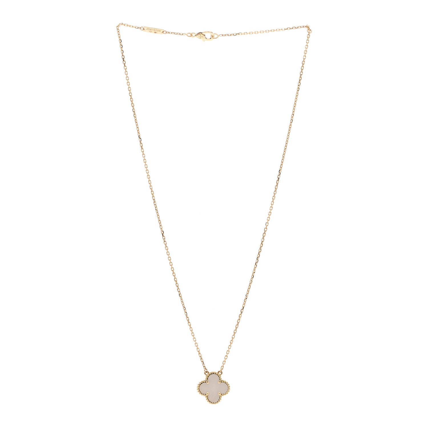 Van Cleef & Arpels 18K Yellow Gold Mother of Pearl Vintage Alhambra Pendant Necklace 3 of 5