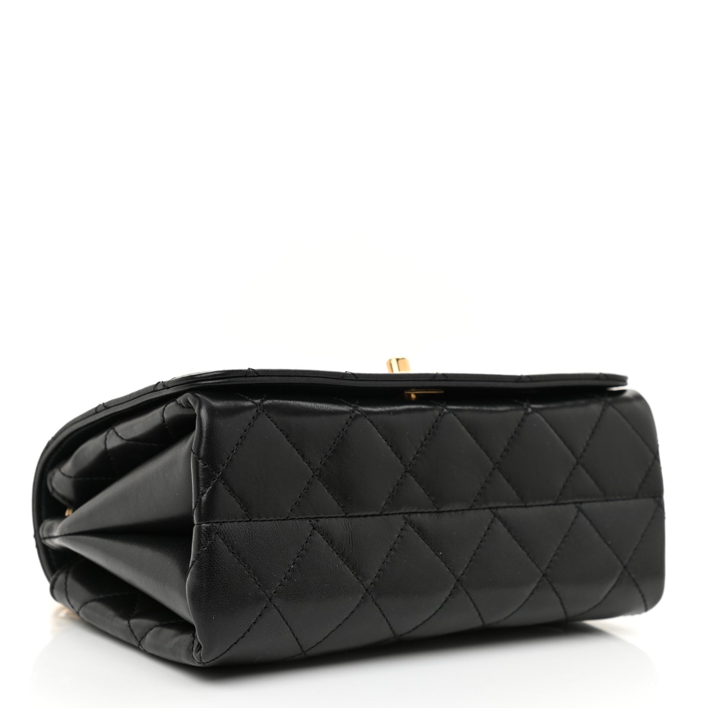 Lambskin Enamel Quilted Logo Flap Black