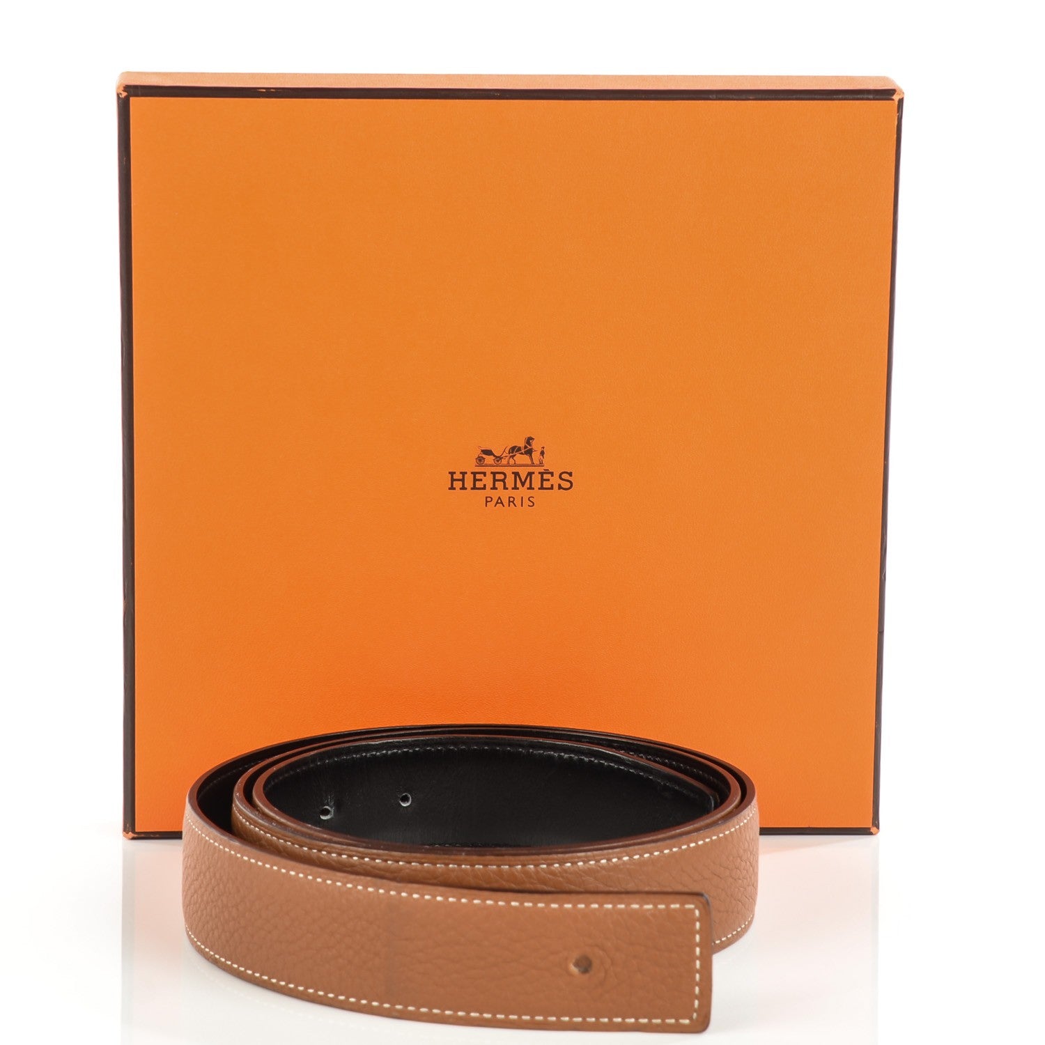 Hermes Box Togo Belt Strap 95 Gold Black 4 of 5
