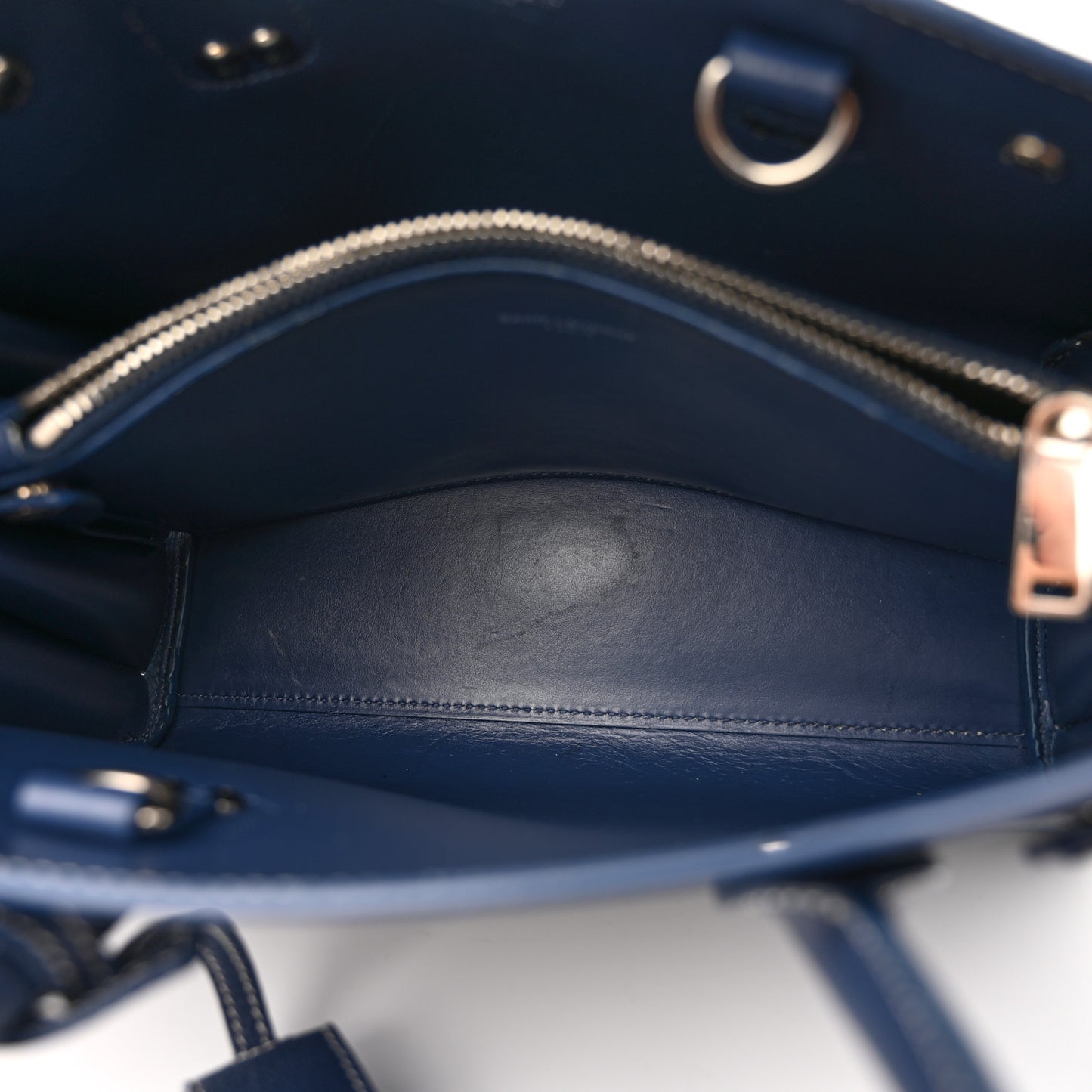 Grained Calfskin Topstitch Baby Sac De Jour Denim