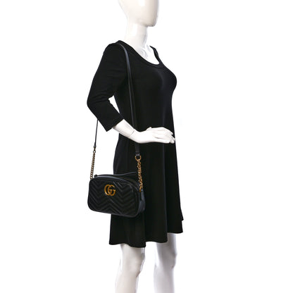 Gucci Calfskin Matelasse Small GG Marmont Chain Shoulder Bag Black 3 of 10