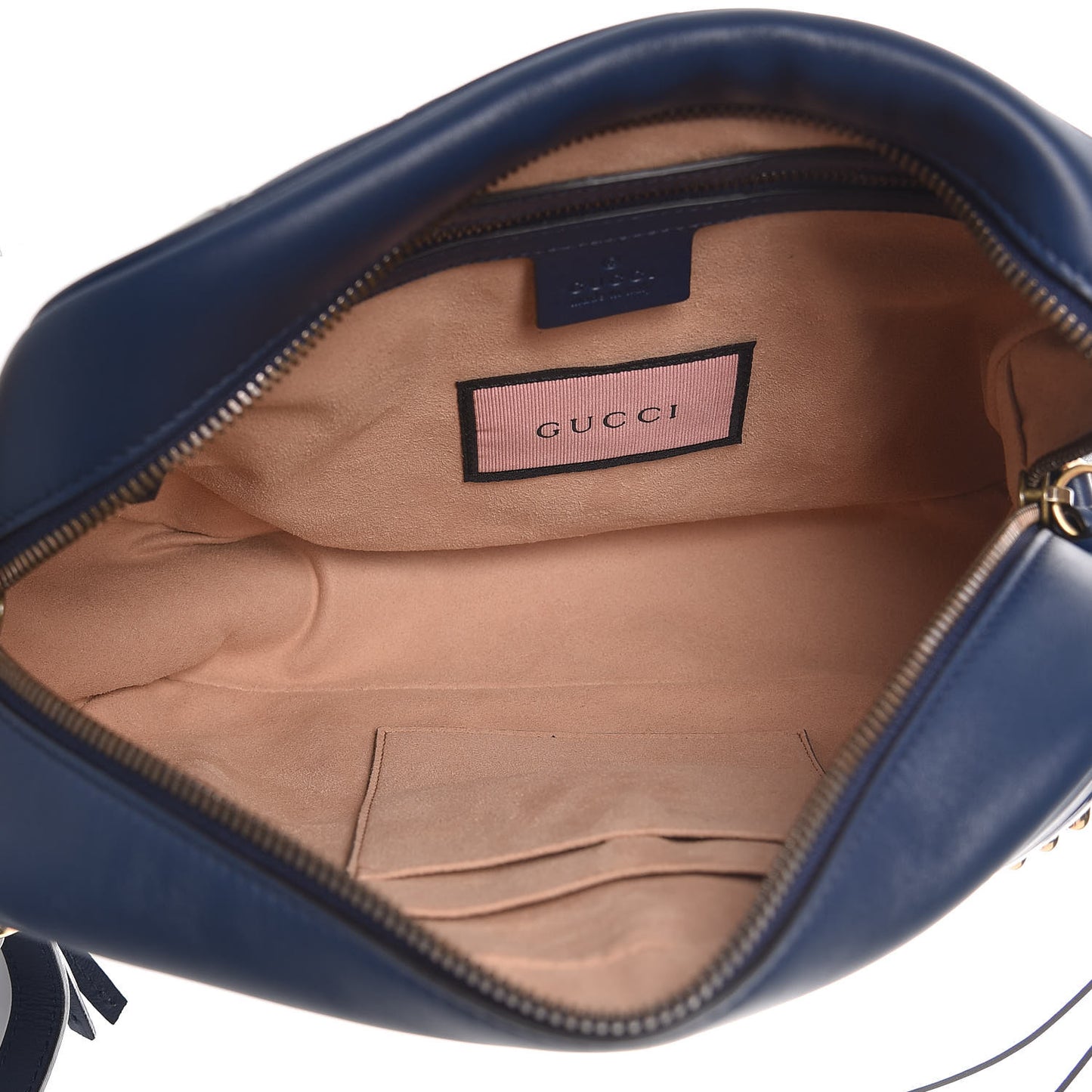 Calfskin Matelasse GucciGhost Medium GG Marmont Chain Shoulder Bag Blue Agata Hibiscus Red