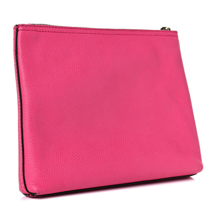Gucci Pebbled Calfskin Medium Logo Portfolio Clutch Box Pink Green 3 of 12