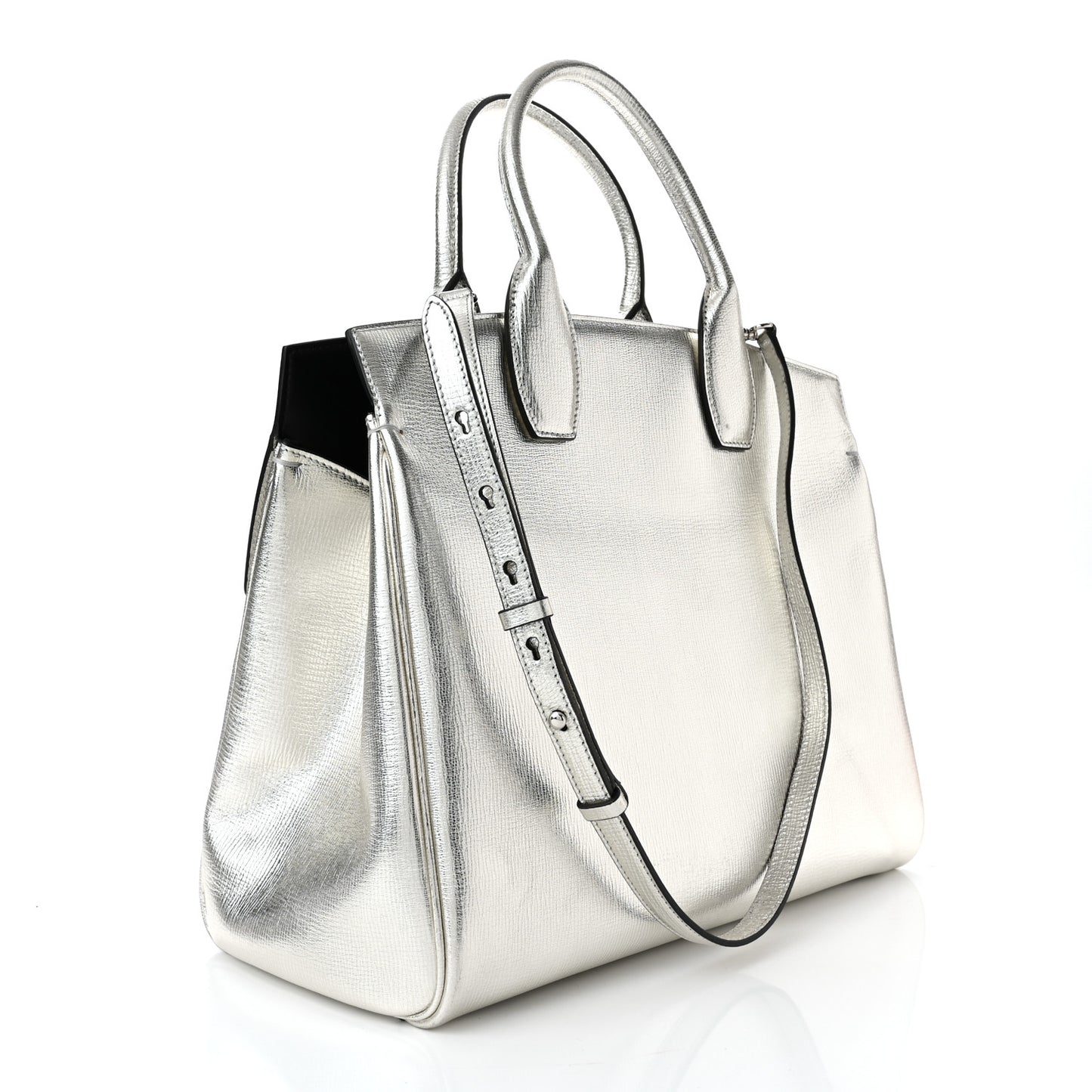 Metallic Hammered Calfskin Studio Top Handle Bag Silver