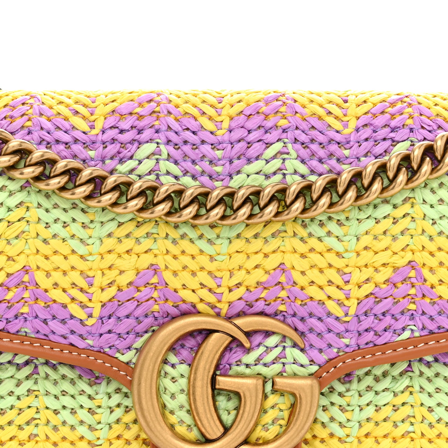 Calfskin Raffia Woven Small GG Marmont Shoulder Bag Multicolor