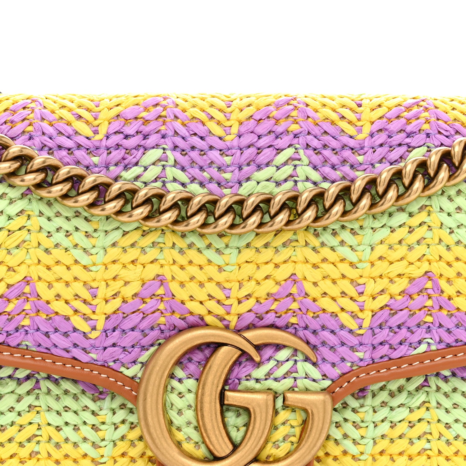 Gucci Calfskin Raffia Woven Small GG Marmont Shoulder Bag Multicolor 8 of 10