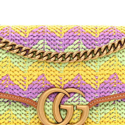 Gucci Calfskin Raffia Woven Small GG Marmont Shoulder Bag Multicolor 8 of 10