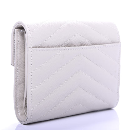 Saint Laurent Grain De Poudre Matelasse Chevron Monogram Compact Tri Fold Wallet Crema Soft 3 of 7
