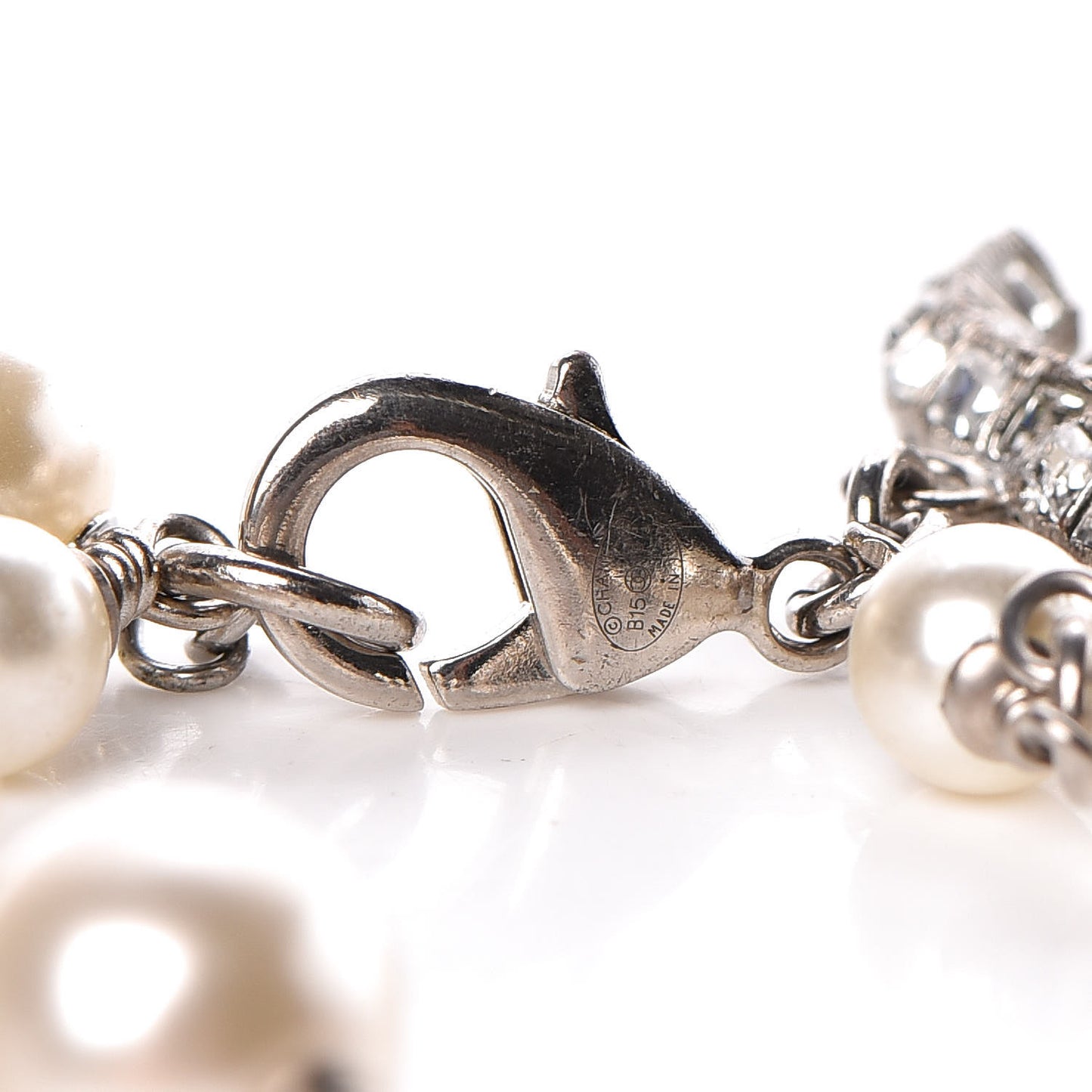 Baguette Crystal Pearl CC Bracelet Silver