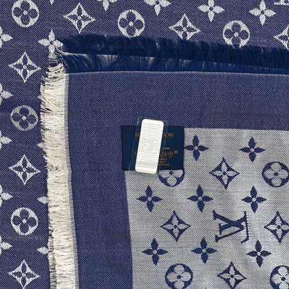 Louis Vuitton Silk Wool Monogram Denim Shawl Blue 3 of 3