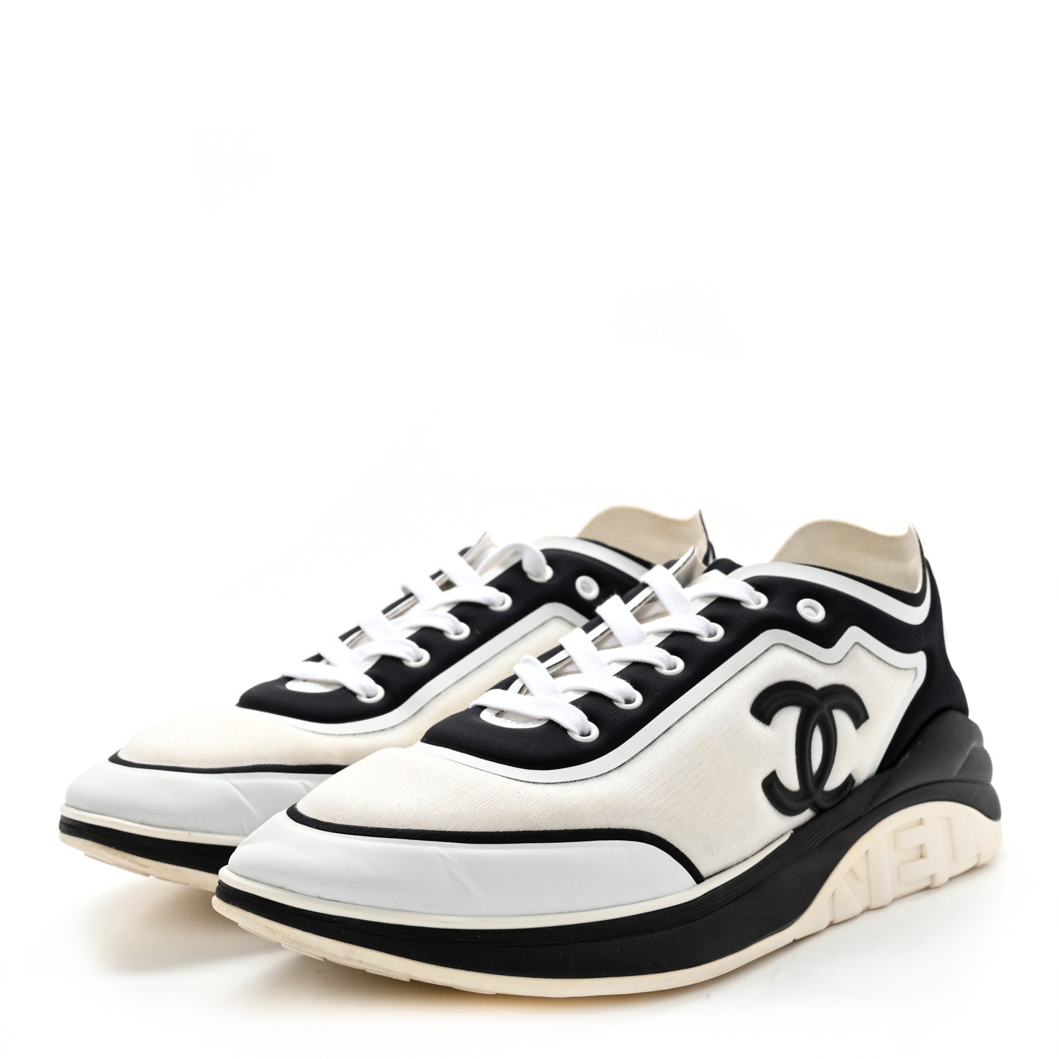 Chanel Mesh Lycra Thermoplastic Mens Sneakers 45 White Black 3 of 11