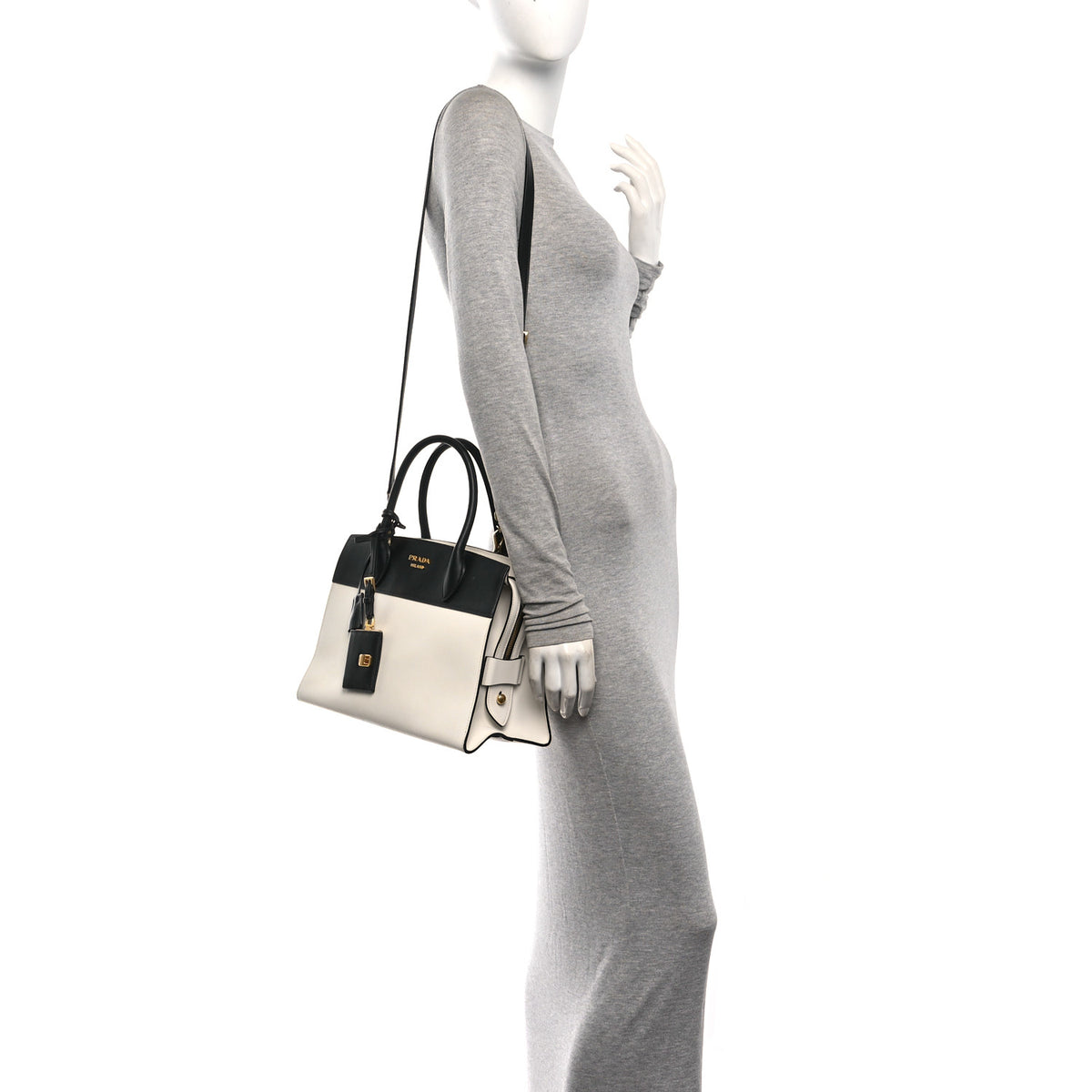 Saffiano City Calfskin Medium Esplanade White Black