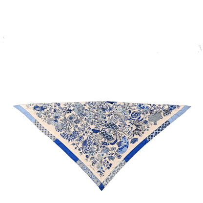 Hermes Cashmere Silk Fleurs et Papillons De Tissus Giant Triangle Scarf Naturel 1 of 4