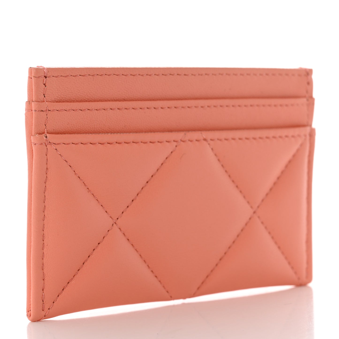 Lambskin Quilted Chanel 19 Card Holder Light Orange