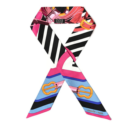 Hermes Silk Coaching Twilly Fuchsia Bleu Black 1 of 4