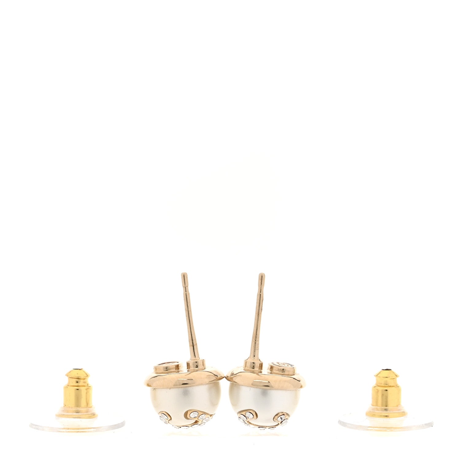 Chanel Pearl Crystal Logo Earrings Gold Pearly White 3 of 5