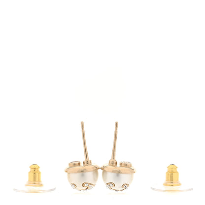 Chanel Pearl Crystal Logo Earrings Gold Pearly White 3 of 5