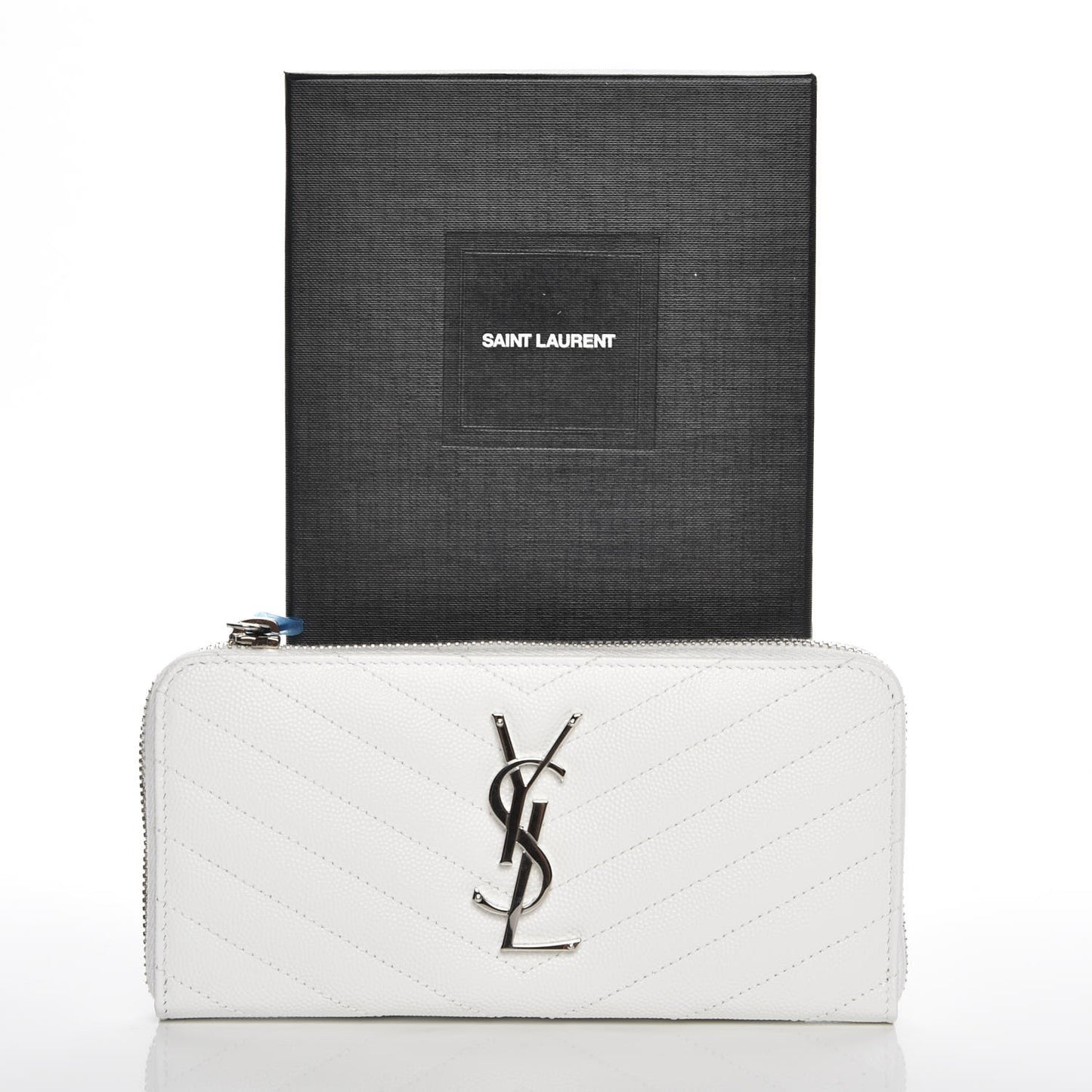 Grain De Poudre Matelasse Chevron Monogram Zip Around Wallet Blanc Optique