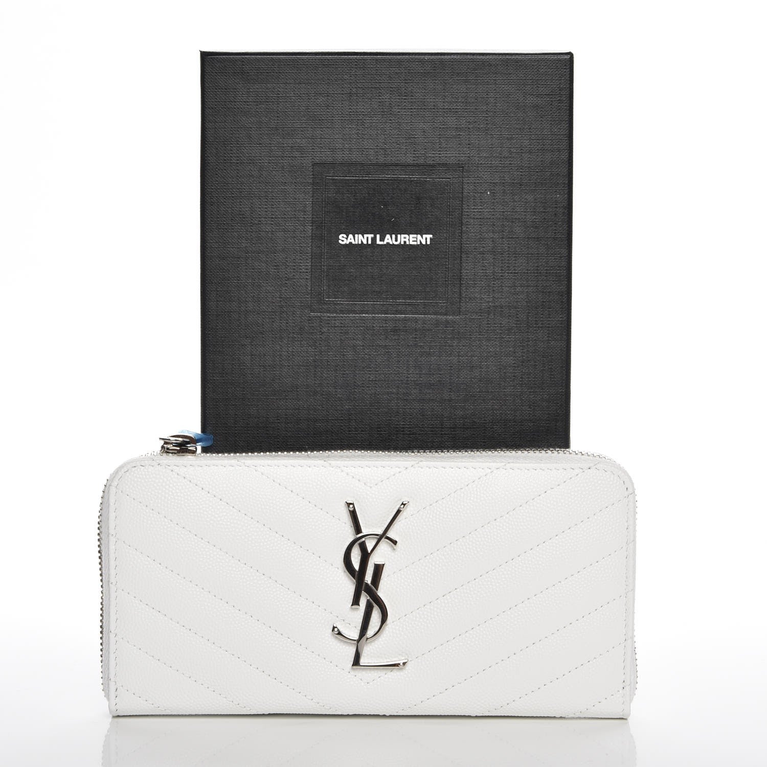 Saint Laurent Grain De Poudre Matelasse Chevron Monogram Zip Around Wallet Blanc Optique 8 of 8