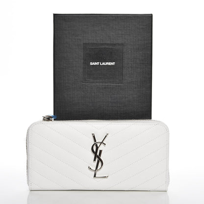 Saint Laurent Grain De Poudre Matelasse Chevron Monogram Zip Around Wallet Blanc Optique 8 of 8