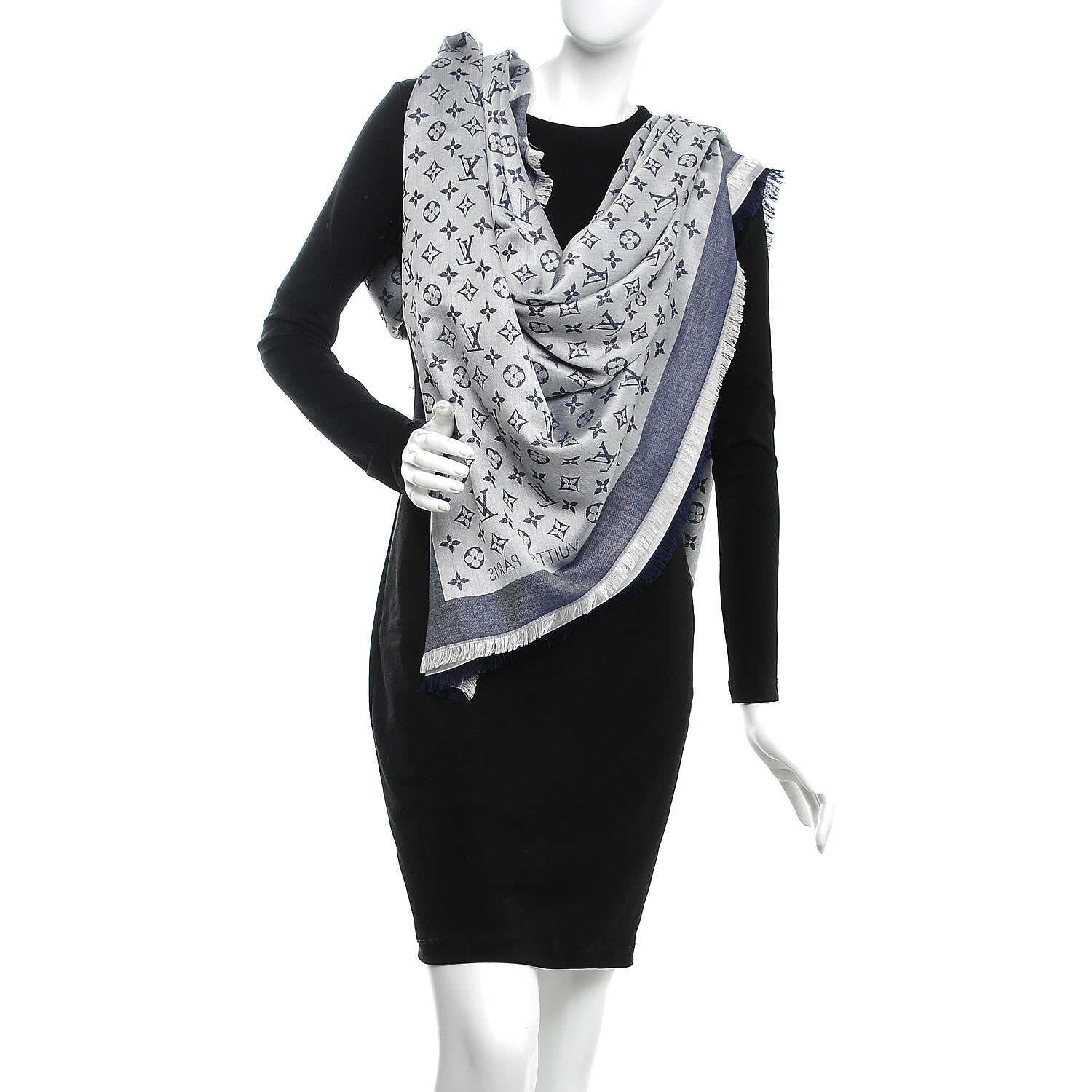 Louis Vuitton Silk Wool Monogram Denim Shawl Blue 2 of 4