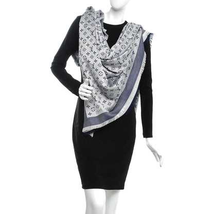 Louis Vuitton Silk Wool Monogram Denim Shawl Blue 2 of 4