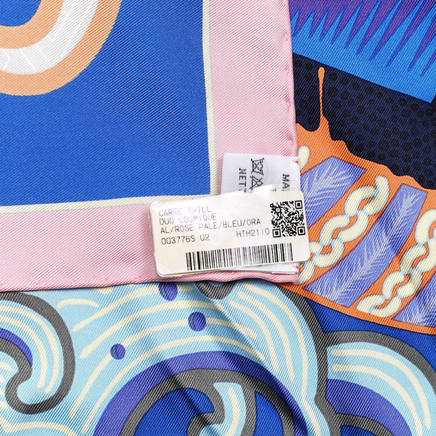 Hermes Silk Twill Duo Cosmique Scarf 90 Rose Pale Bleu Orange 5 of 5