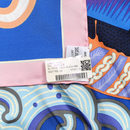 Hermes Silk Twill Duo Cosmique Scarf 90 Rose Pale Bleu Orange 5 of 5