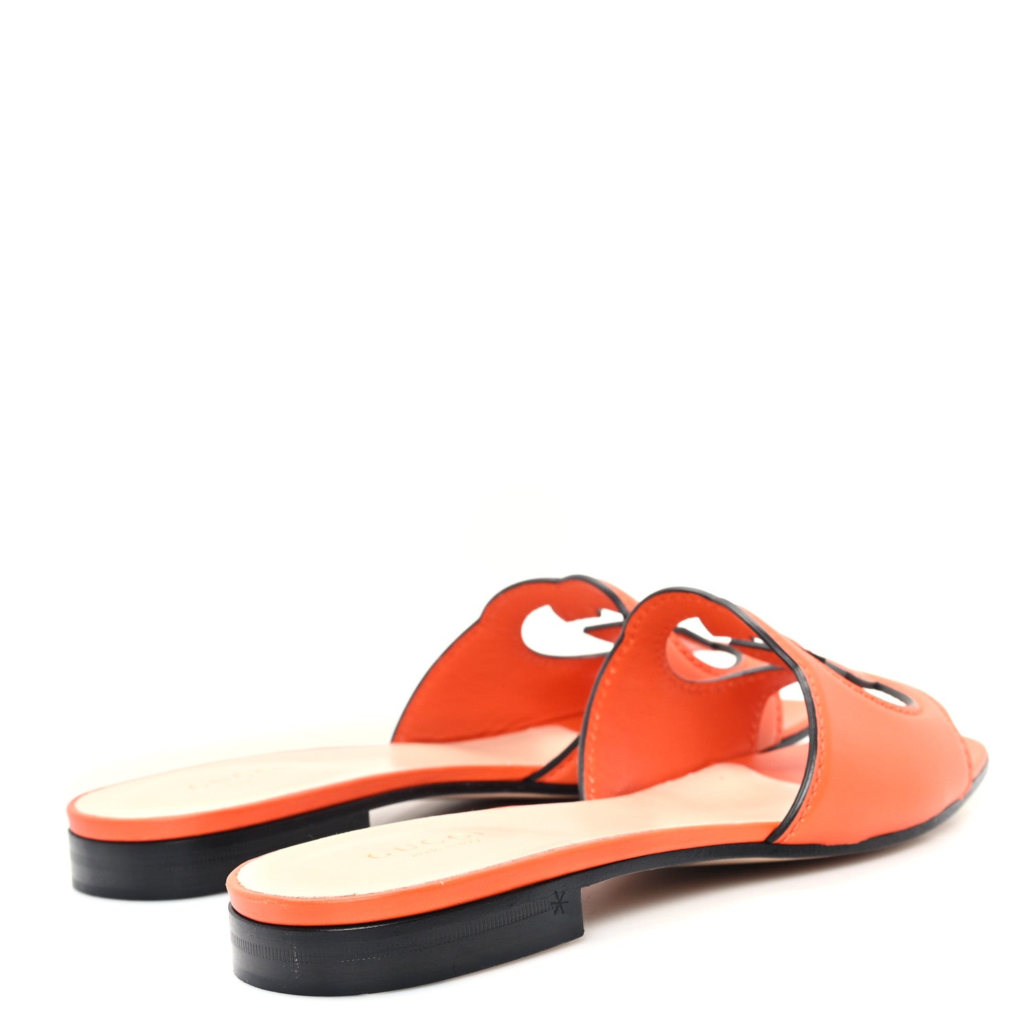Gucci Cosmos Softy Calfskin Interlocking G Cut Out Slide Sandals 37 Deep Orange 5 of 8