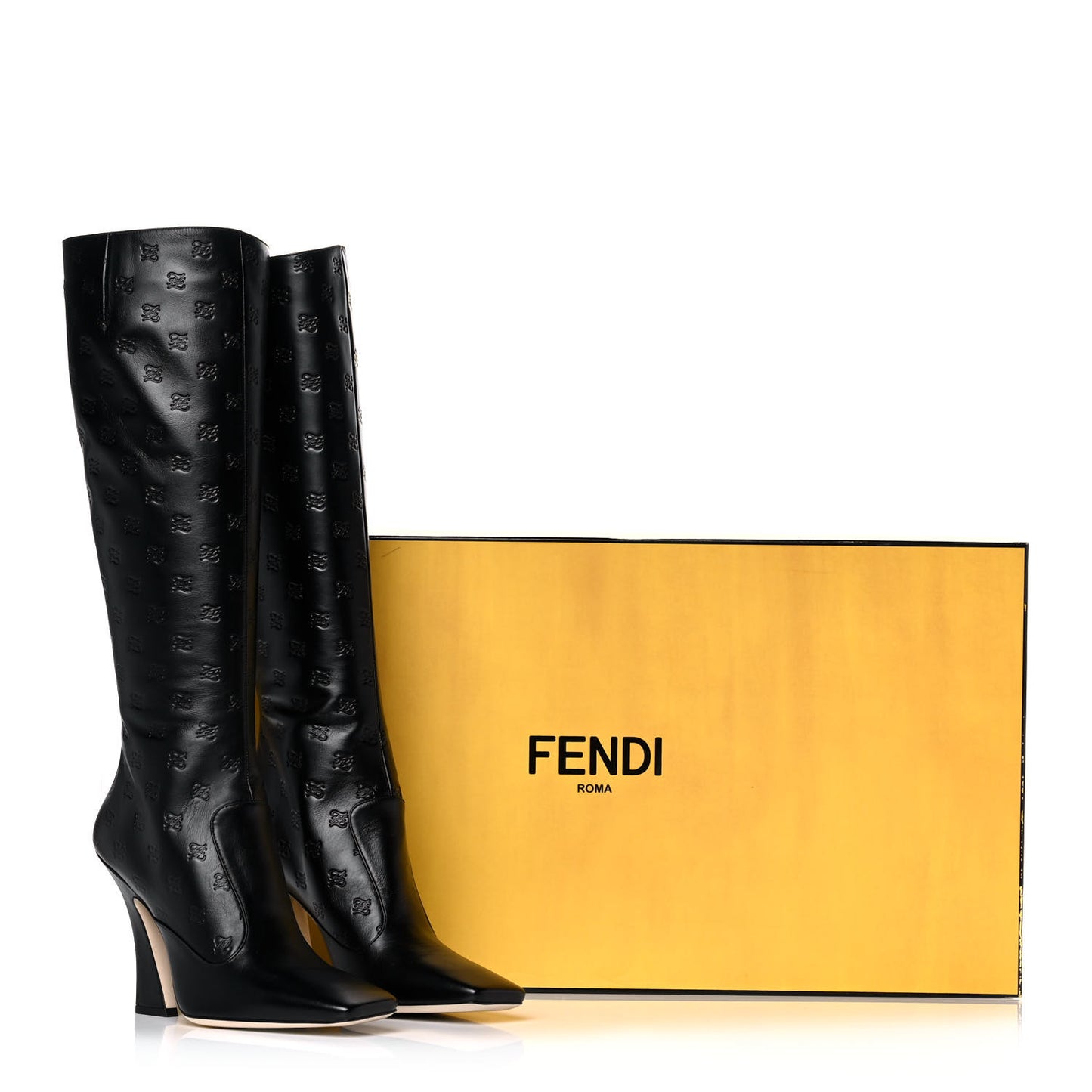 Vitello Karligraphy Embossed FFreedom Knee High Boots 39.5 Black