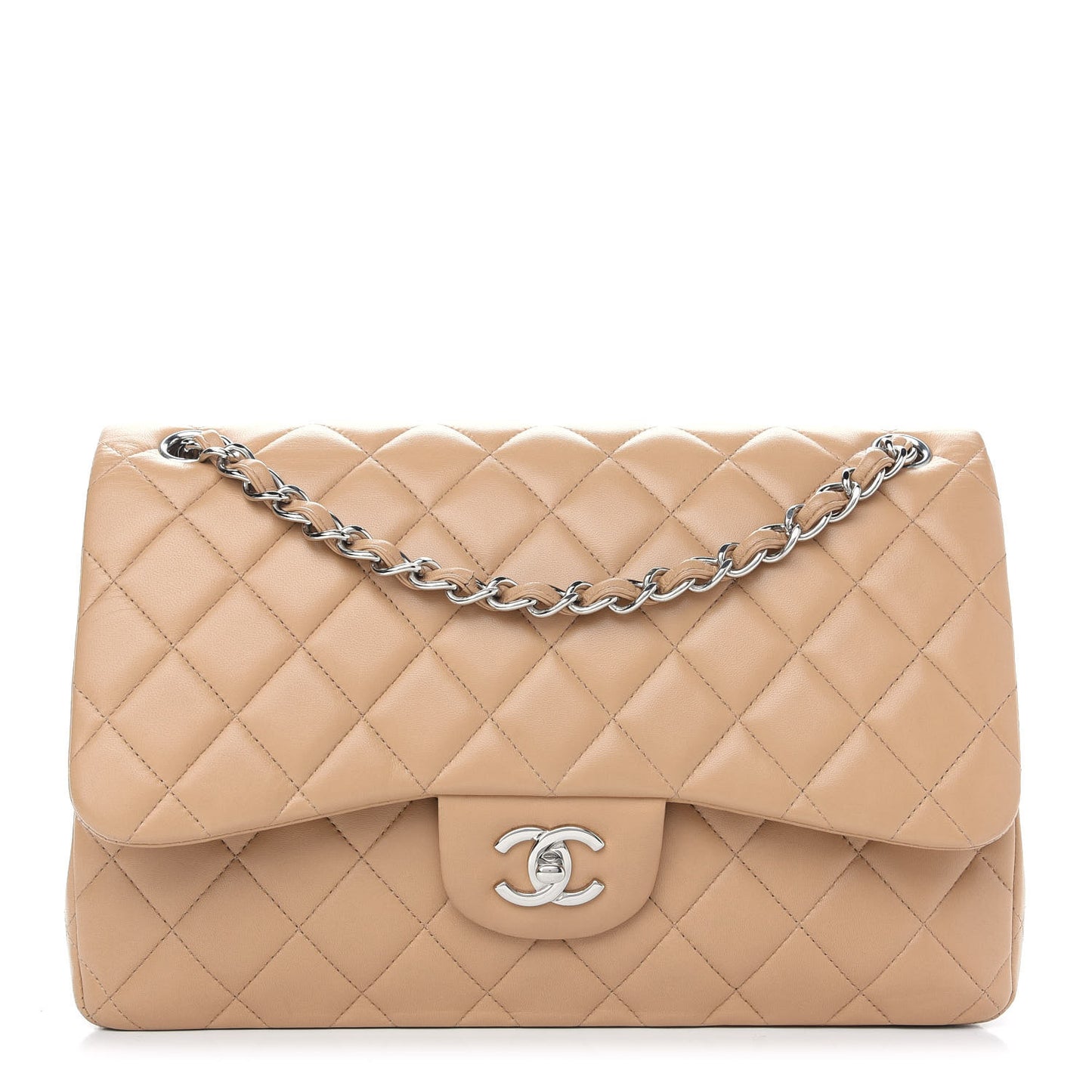 Lambskin Quilted Jumbo Double Flap Dark Beige