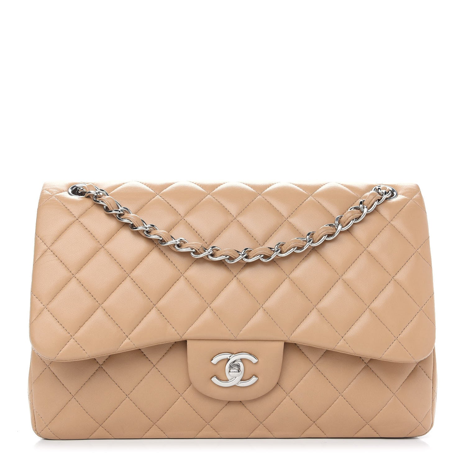 Chanel Lambskin Quilted Jumbo Double Flap Dark Beige 1 of 9