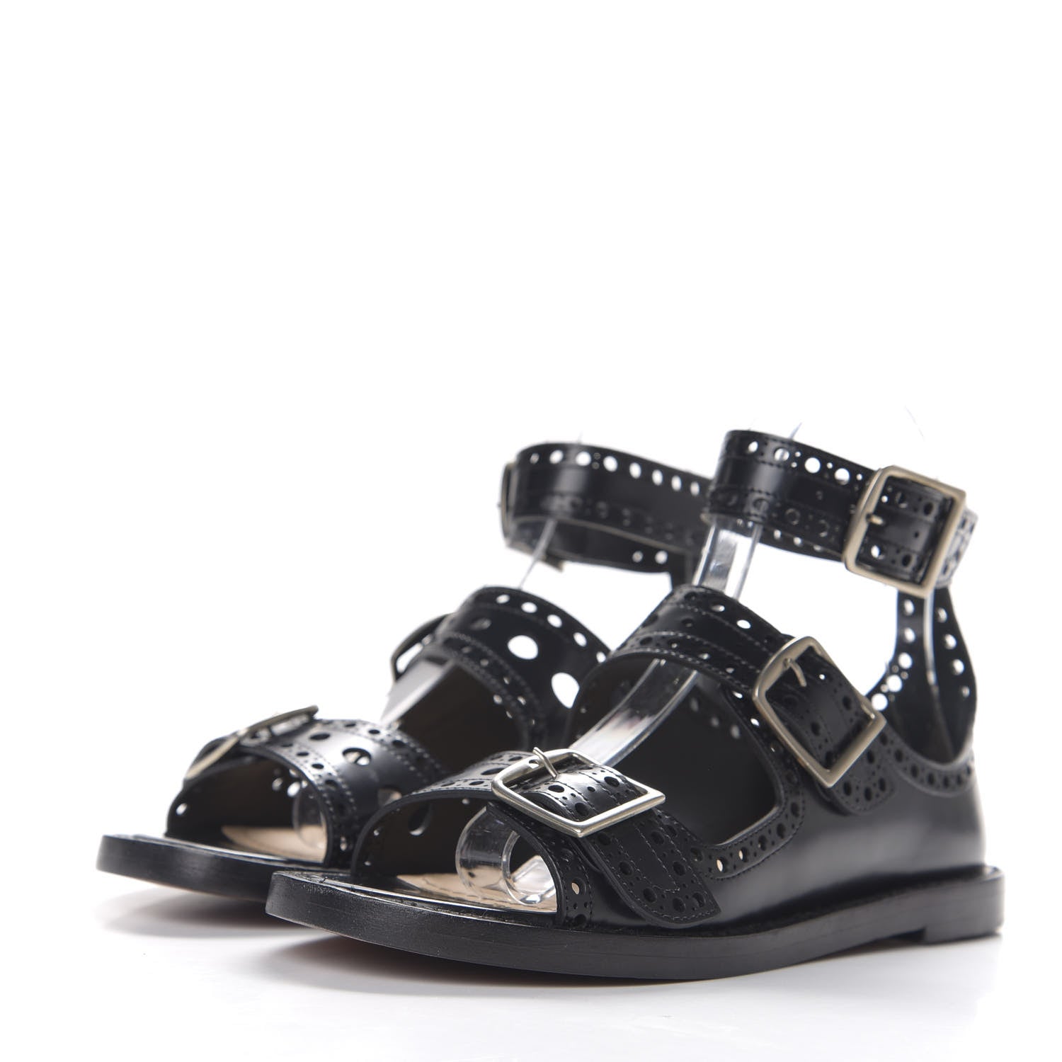 Christian Dior Brushed Calfskin Perforated Teddy-D Flat Sandals 35 Black 2 of 12