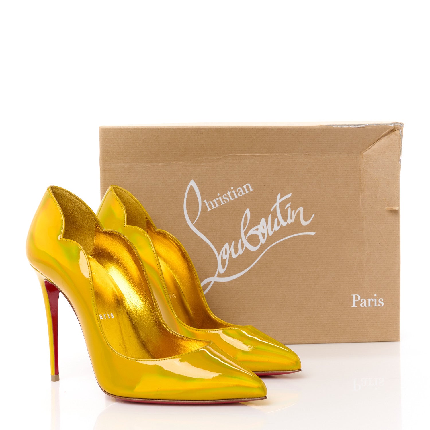 Christian Louboutin Metallic Patent Hot Chick 100 Pumps 36 Yellow 10 of 10