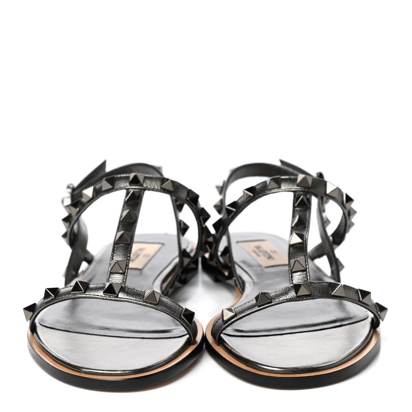 Metallic Nappa Rockstud T-Strap Slingback Flat Sandals 36.5 Rutenio