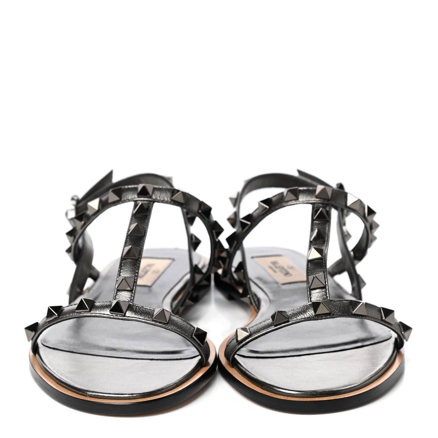 Valentino Garavani Metallic Nappa Rockstud T-Strap Slingback Flat Sandals 36.5 Rutenio 2 of 8