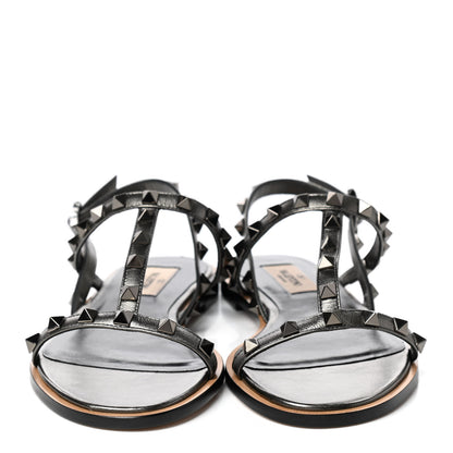 Valentino Garavani Metallic Nappa Rockstud T-Strap Slingback Flat Sandals 36.5 Rutenio 2 of 8