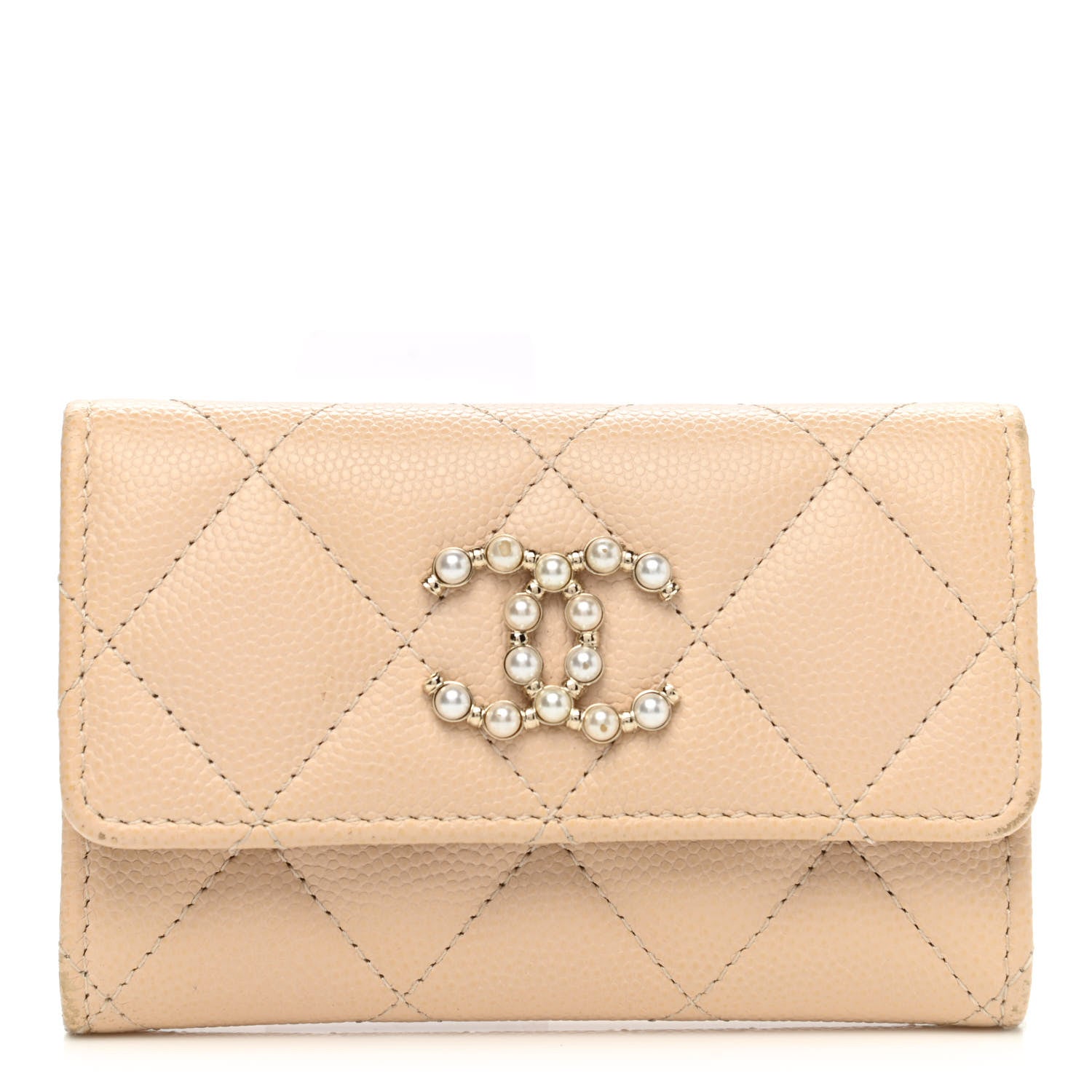 Chanel Caviar Pearl Quilted Coco Candy Flap Card Holder Beige 1 of 13